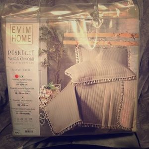 Evim Home Coffee-Cream Tassel Bedspread QUEEN BED